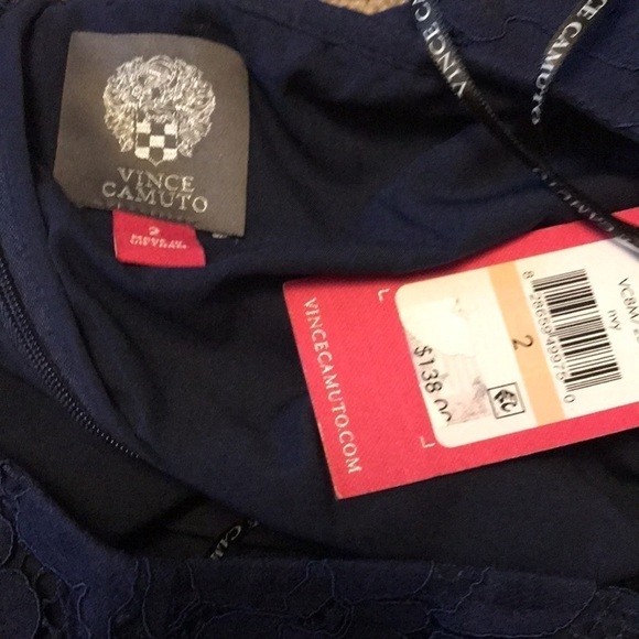 New VINCE CAMUTO Navy Ruffled Lace Dress Size 2 - Picture 9 of 11